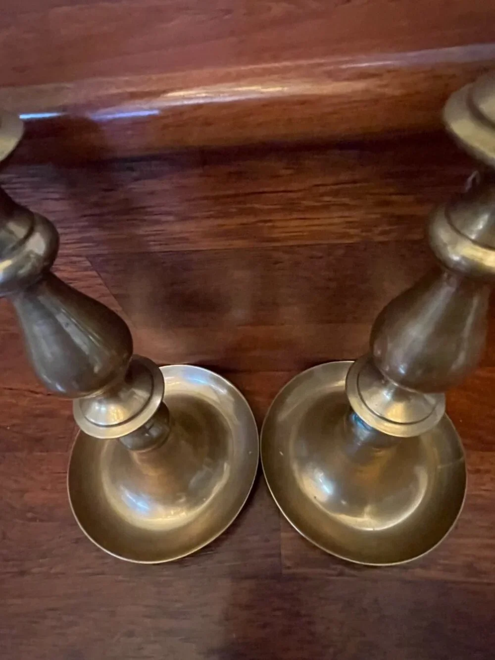Vintage Solid Brass Candlestick Holders with Drip Pans - Pair Candles Included